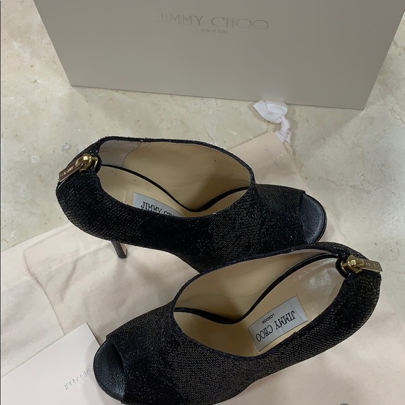 JIMMY CHOO GLINT KID LEATHER BLACK PLATFORM BOOTIES W/SNAKE PLATFORM HEEL SZ 8.5 - Picture 8 of 8